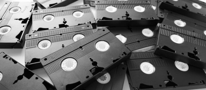 Stack of VHS tapes being recycled