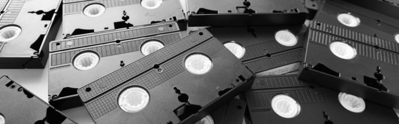 Stack of VHS tapes being recycled