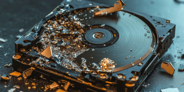 A destroyed disc drive